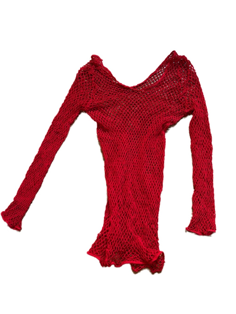 Red Fishnet Long Sleeve Top